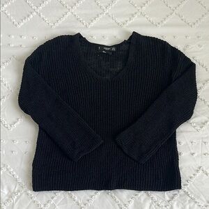 Mango Black V-Neck Sweater with Ribbed Knit